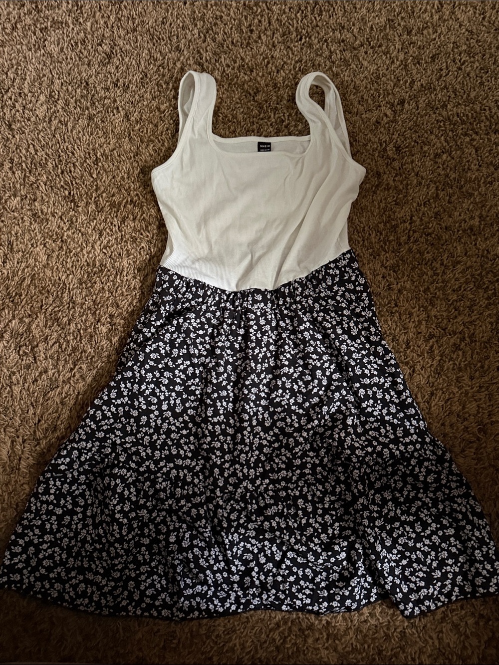 SHEIN White Tank Bodice Black Floral Midi Dress